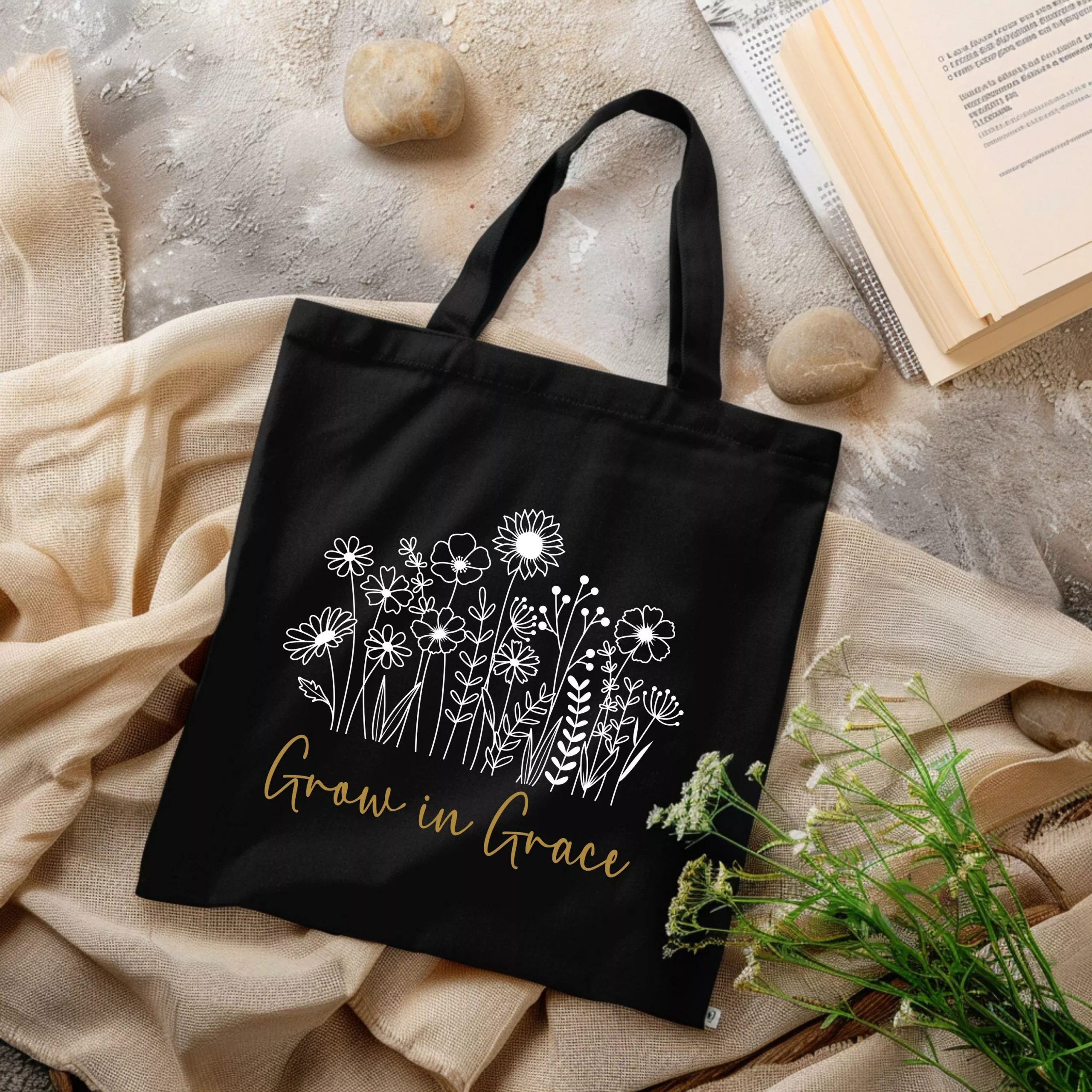 Bedruckte Baumwolltasche I christlicher Vers I Einkaufstasche I Grow von Grace I Wachsen in der Gnade – Bild 5