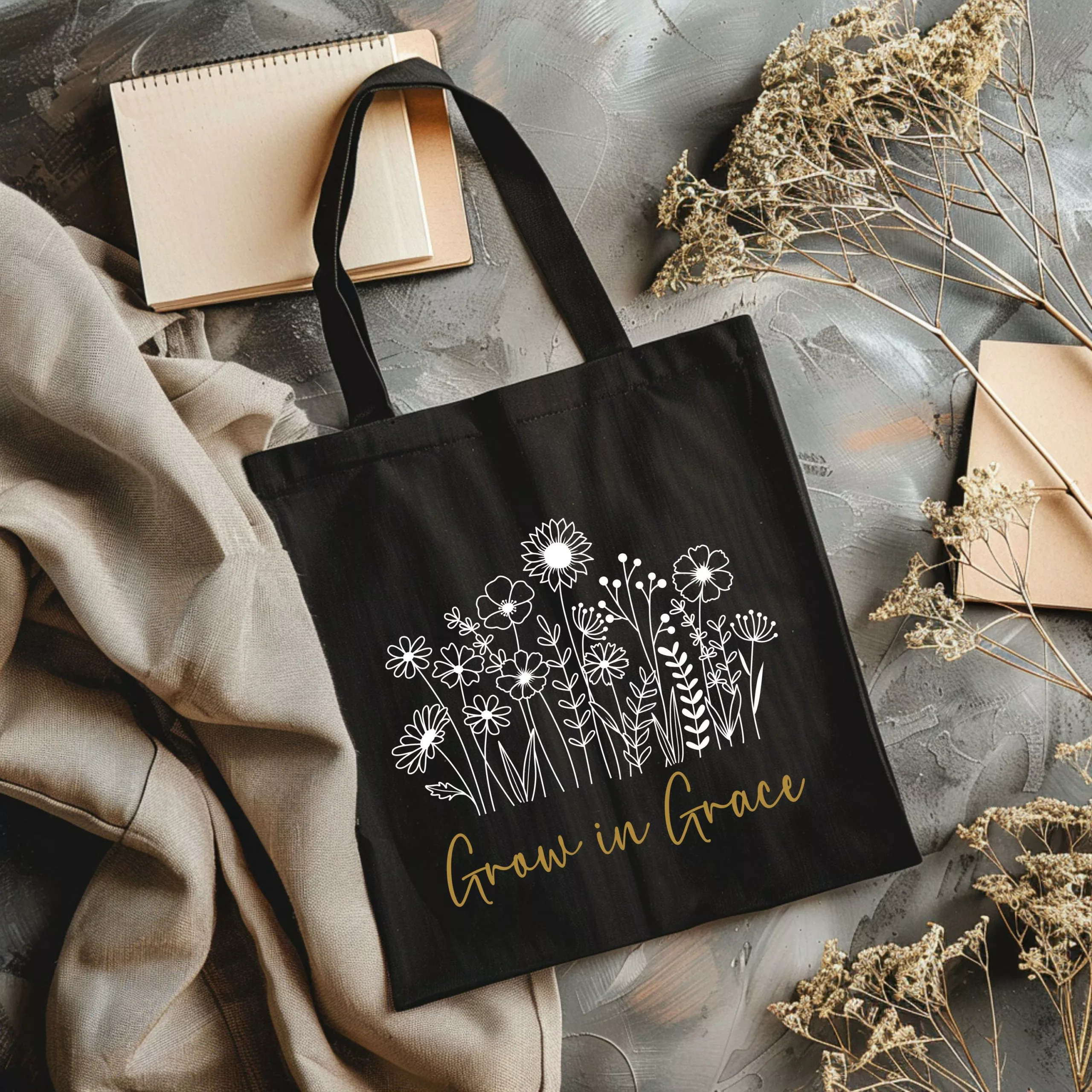 Bedruckte Baumwolltasche I christlicher Vers I Einkaufstasche I Grow von Grace I Wachsen in der Gnade – Bild 6