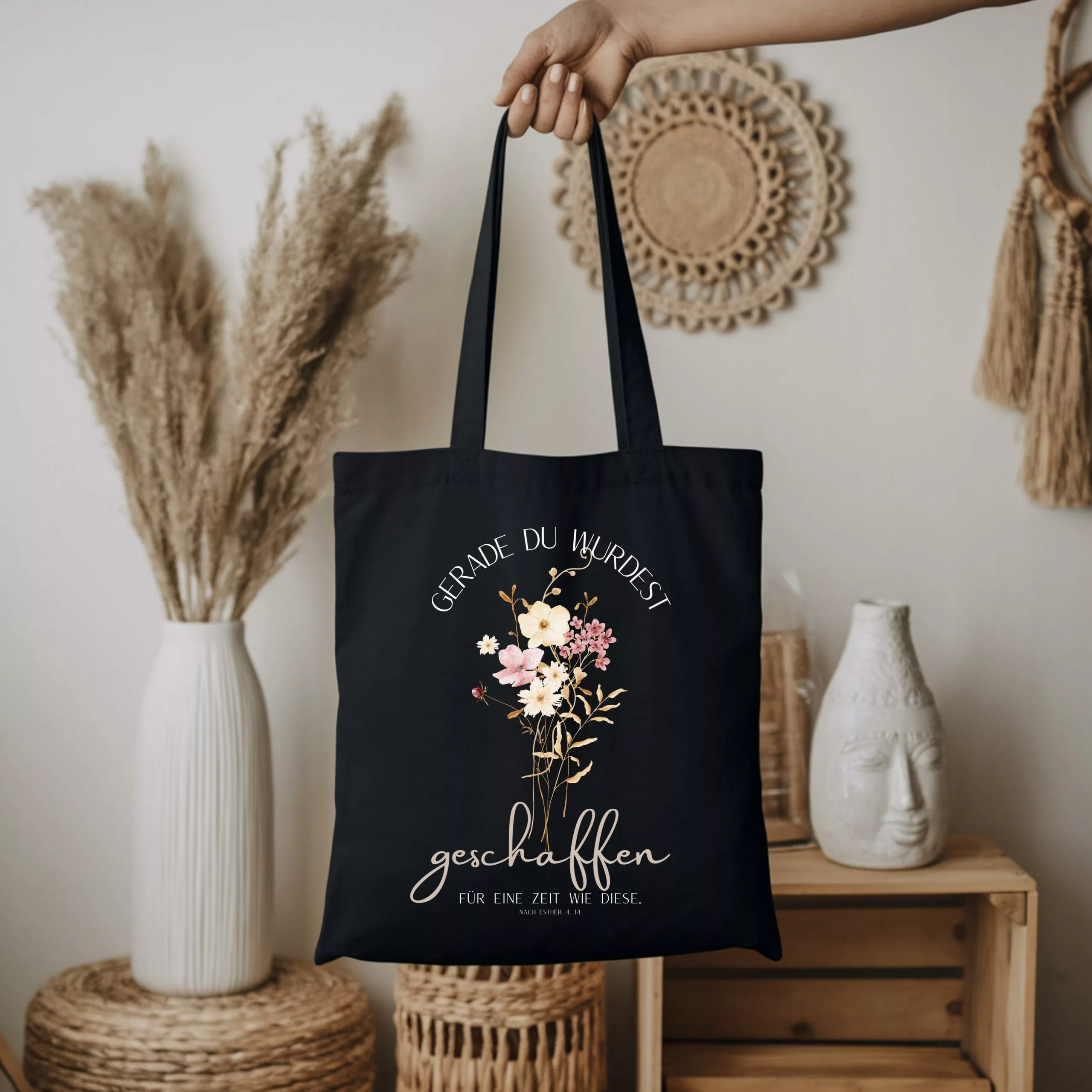 Bedruckte Baumwolltasche I christlicher Vers I Einkaufstasche I Gerade du wurdest geschaffen f?r eine Zeit wie diese. Nach Esther 4,14 – Bild 5