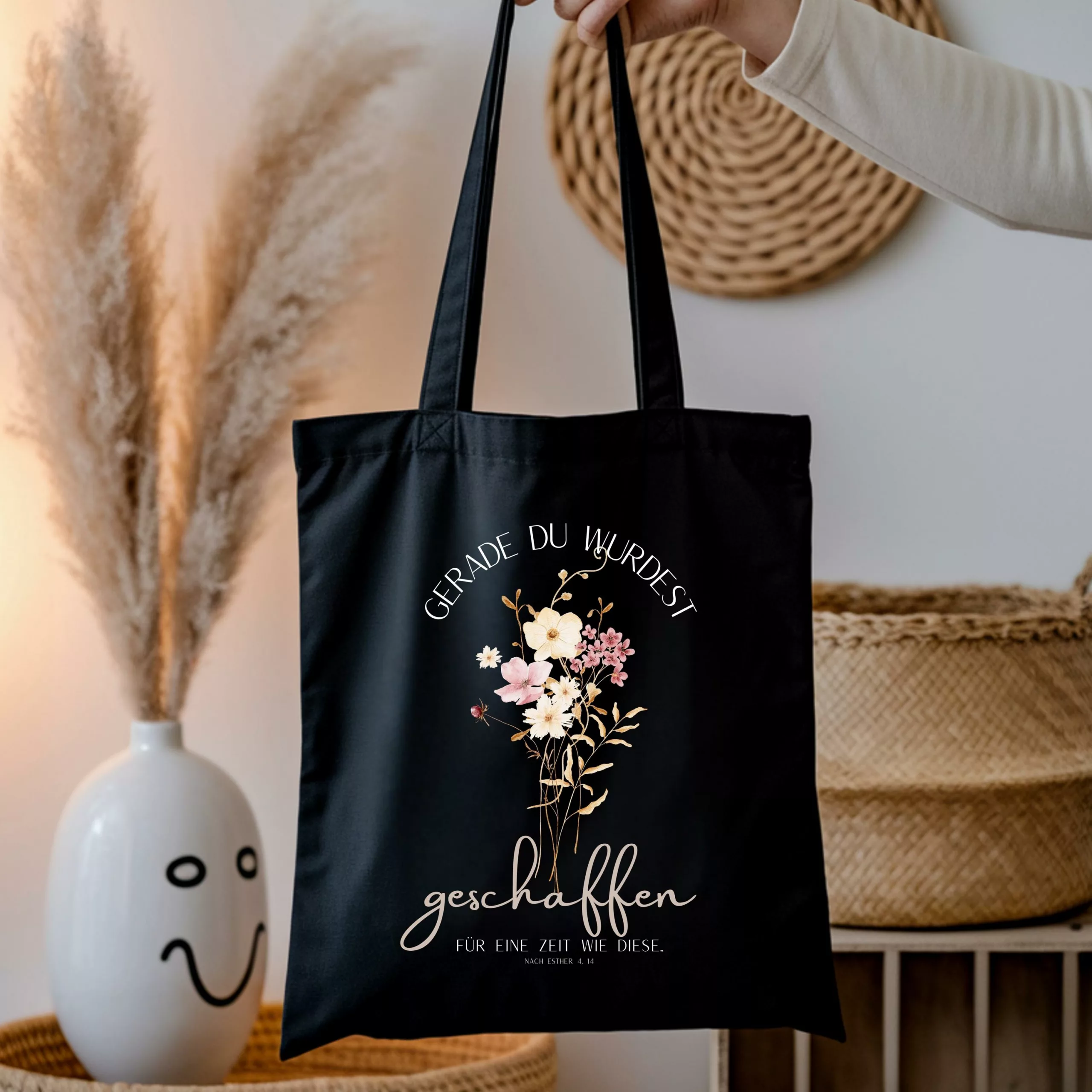 Bedruckte Baumwolltasche I christlicher Vers I Einkaufstasche I Gerade du wurdest geschaffen f?r eine Zeit wie diese. Nach Esther 4,14