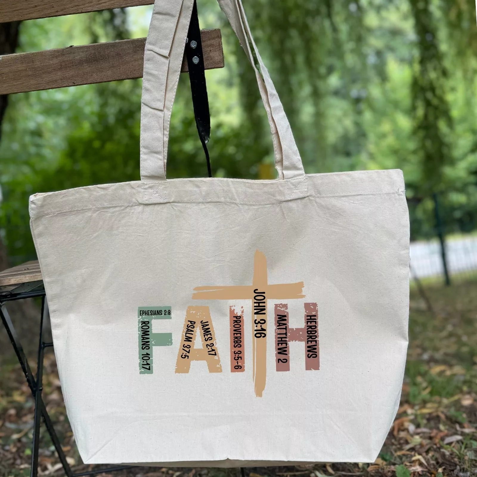 Bedruckte Baumwolltasche I christlicher Vers I Einkaufstasche I FAITH I Kreuz