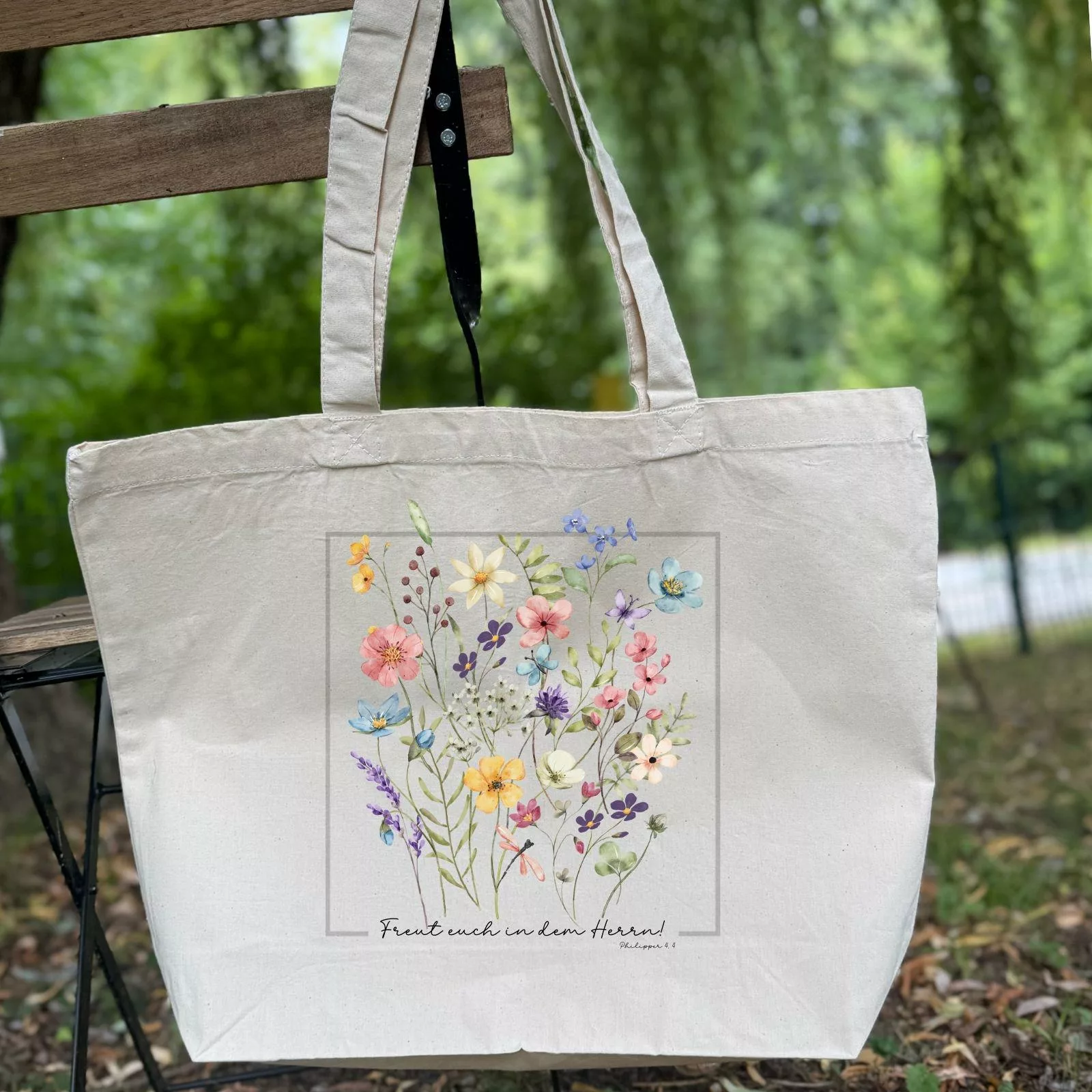 Bedruckte Baumwolltasche I christlicher Vers I Einkaufstasche I Freut euch in dem Herrn | Geschenk