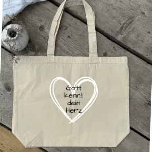 Große bedruckte Baumwolltasche I christliche Botschaft I Einkaufstasche I Gott kennt dein Herz | Geschenk