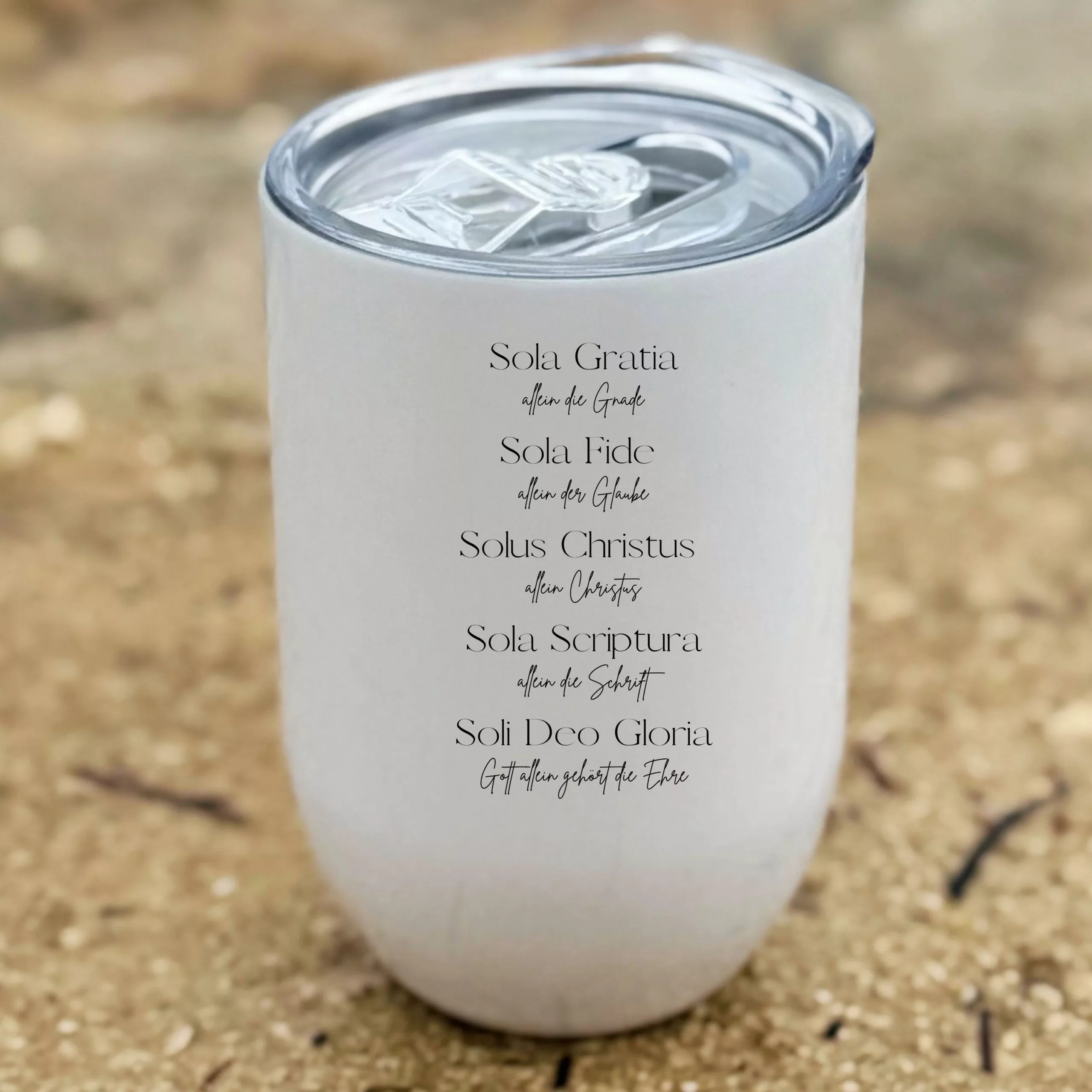 Thermobecher in weiß I Sola Gratia I Allein deine Gnade I christliches Motiv I Kaffee I Tee I Tasse I Edelstahltasse – Bild 5
