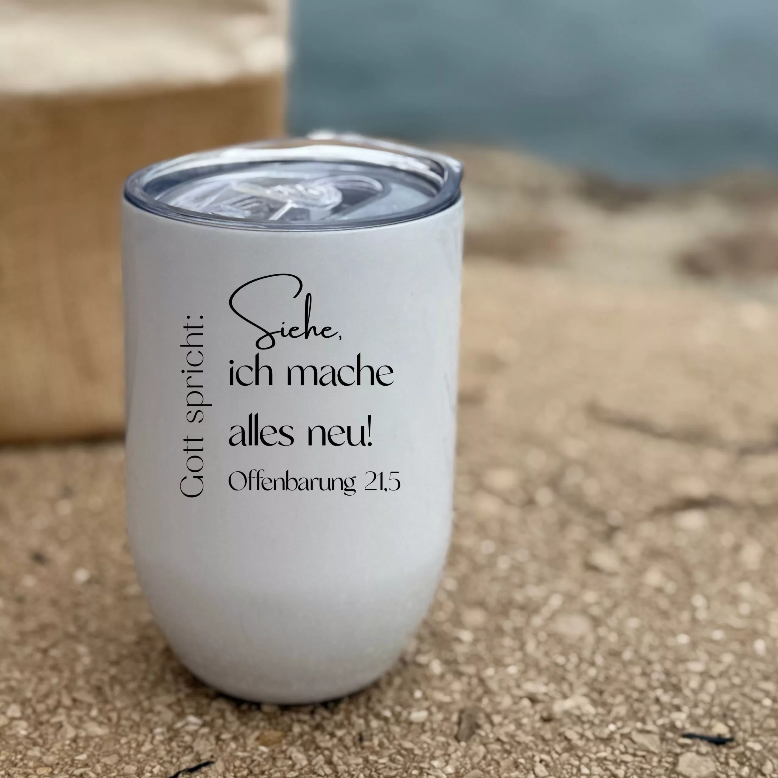 Thermobecher in weiß I Jahreslosung 2026 I christliches Motiv I Kaffee I Tee I Tasse I Edelstahltasse
