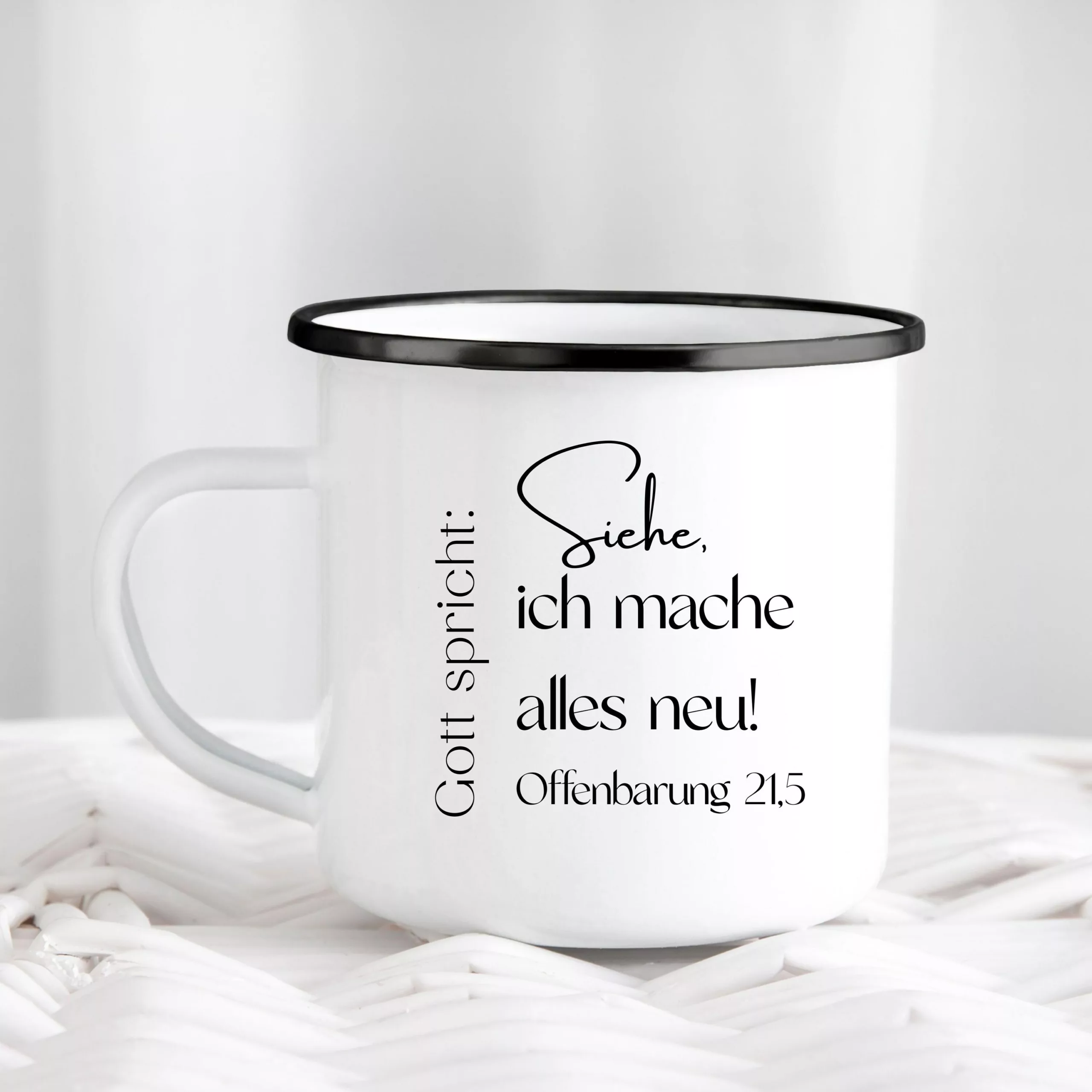 Keramiktasse in Emailleoptik - Jahreslosung 2026 I Gott spricht: Siehe, ich mache alles neu. Offenbarung 21,5 – Bild 4