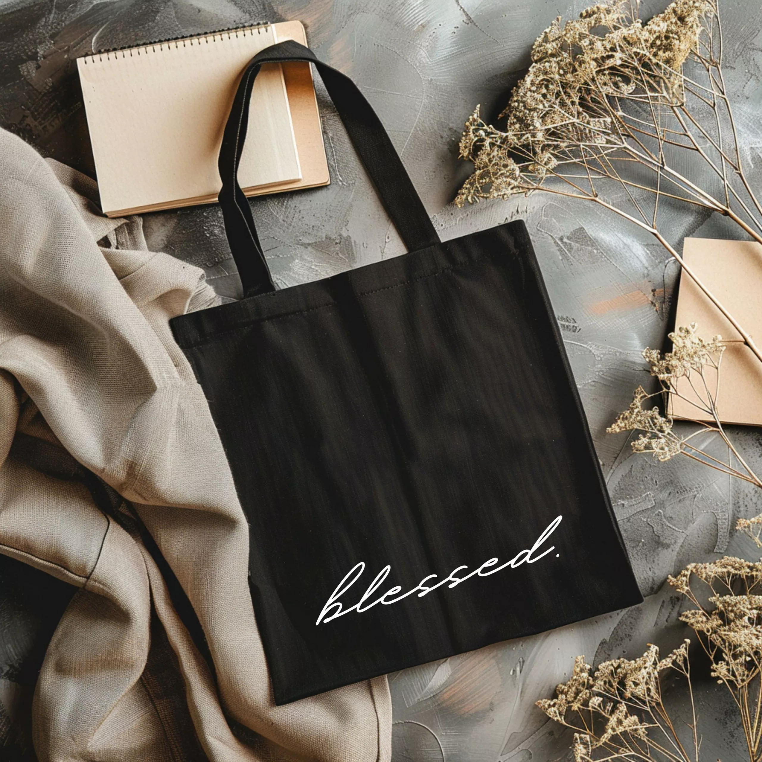 Bedruckte Baumwolltasche I christlicher Vers I Einkaufstasche I blessed I schwarz