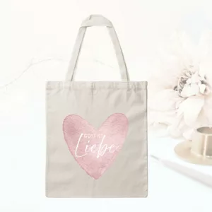 Bedruckte Baumwolltasche - Gott ist Liebe in einem Herz I Einkaufstasche