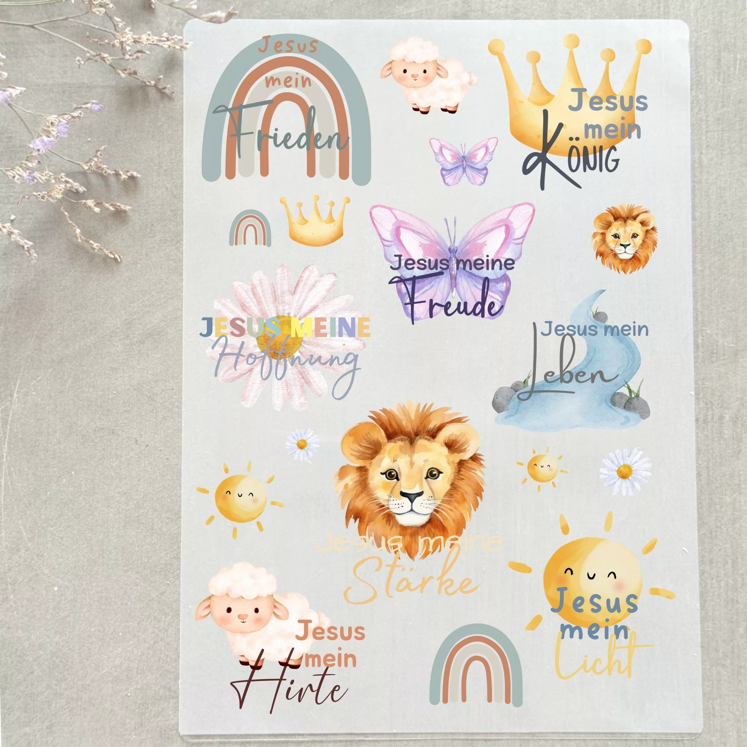 Rub-on Aufkleber I Randlose Sticker I A5 Bogen I christlich I UV DTF Sticker I Jesus I Frieden I Licht I Hoffnung I Freude I Leben I Hirte