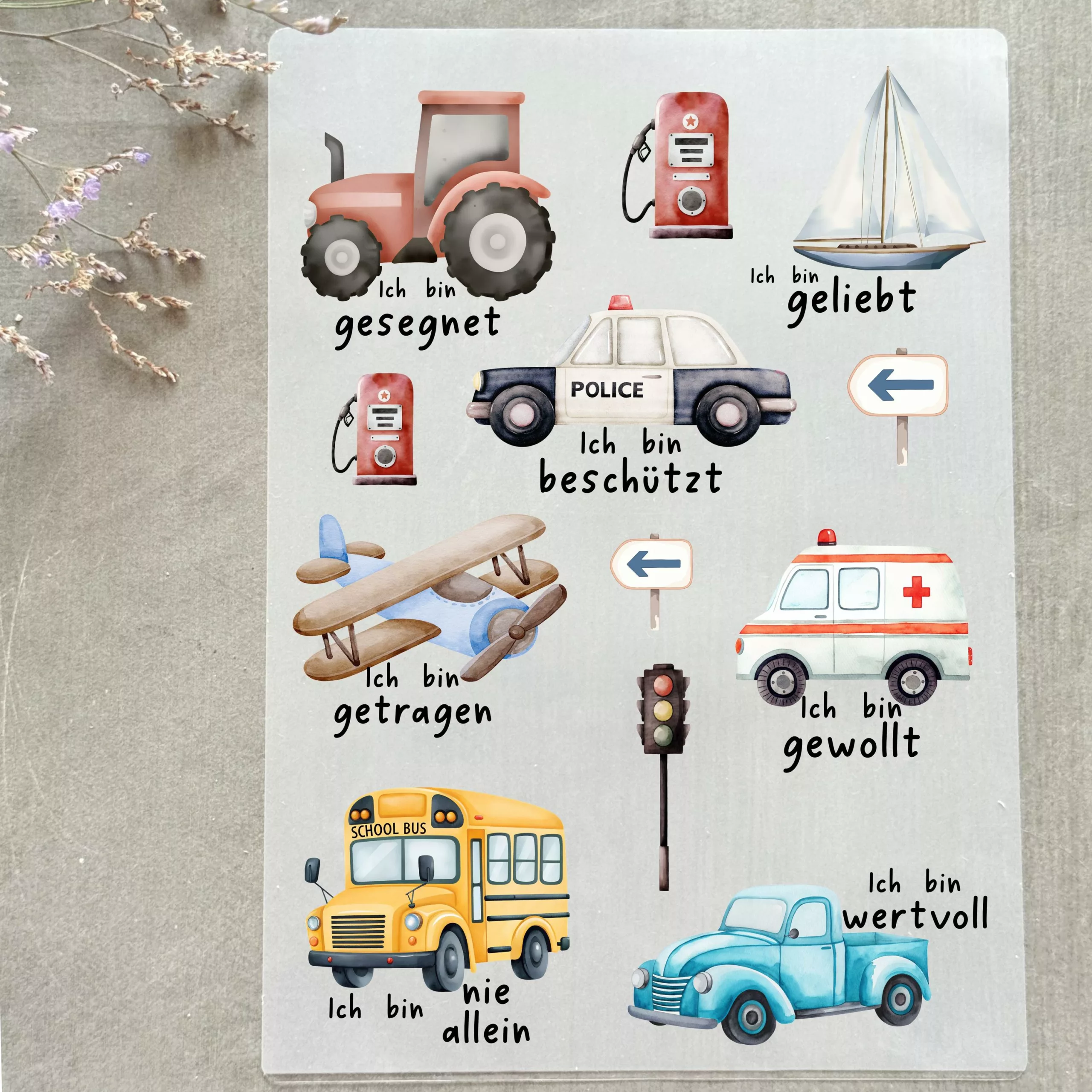 Rub-on Aufkleber I Randlose Sticker I A5 Bogen I christlich I UV DTF Sticker I Jesus I gesegnet I beschützt I bewahrt I getragen I wertvoll