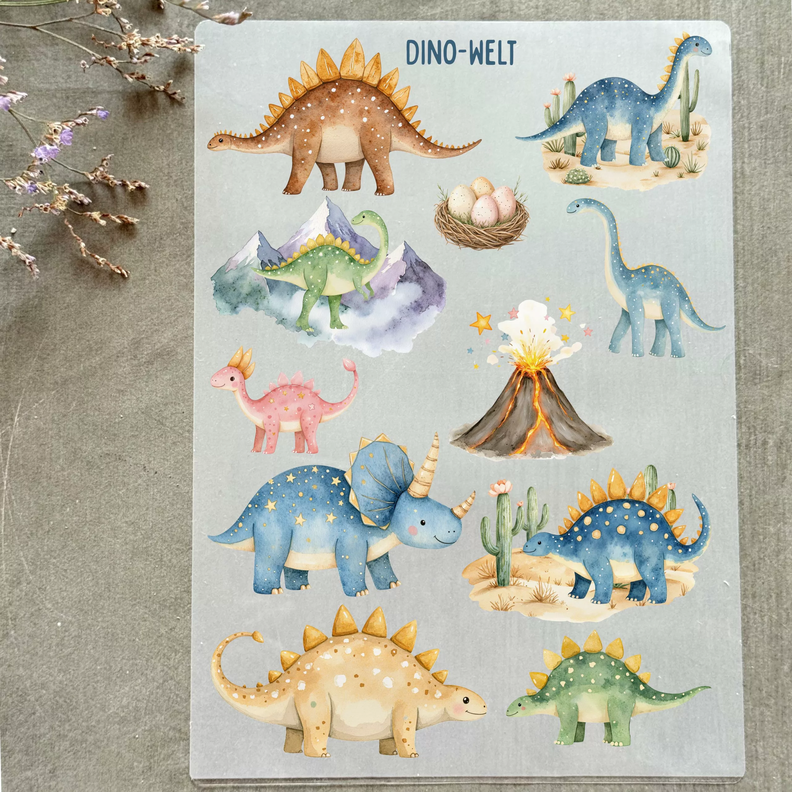 Rub-on Aufkleber I Randlose Sticker I A5 Bogen I UV DTF Sticker I Kindermotive I Dino I Dinosaurier
