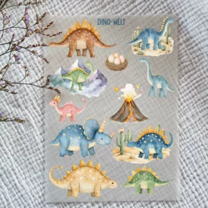 Rub-on Aufkleber I Randlose Sticker I A5 Bogen I UV DTF Sticker I Kindermotive I Dino I Dinosaurier