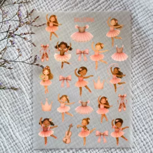 Rub-on Aufkleber I Randlose Sticker I A5 Bogen I UV DTF Sticker I Kindermotive I Ballerina I rosa I Prinzessin