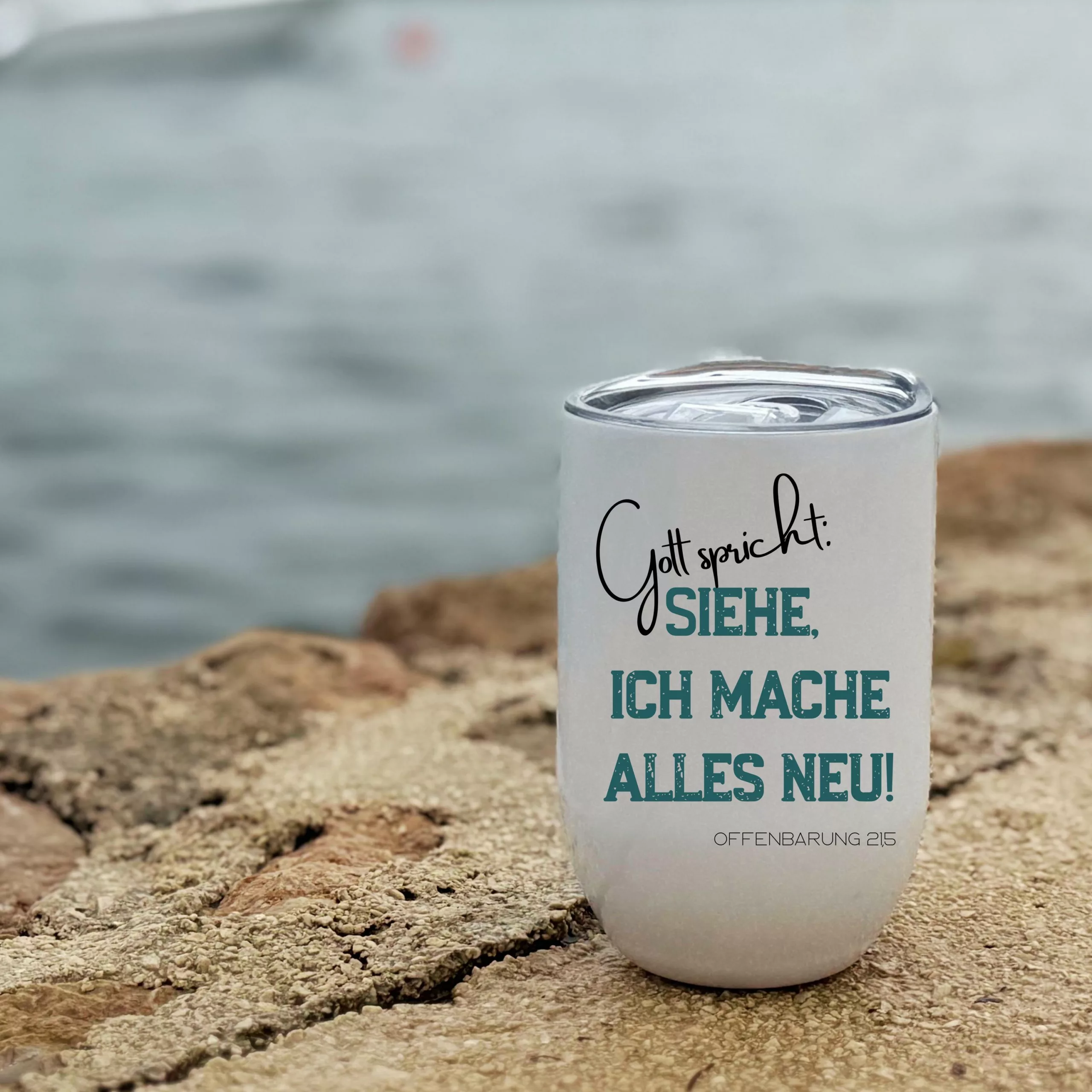 Thermobecher in weiß I Jahreslosung 2026 I christliches Motiv I Kaffee I Tee I Tasse I Edelstahltasse