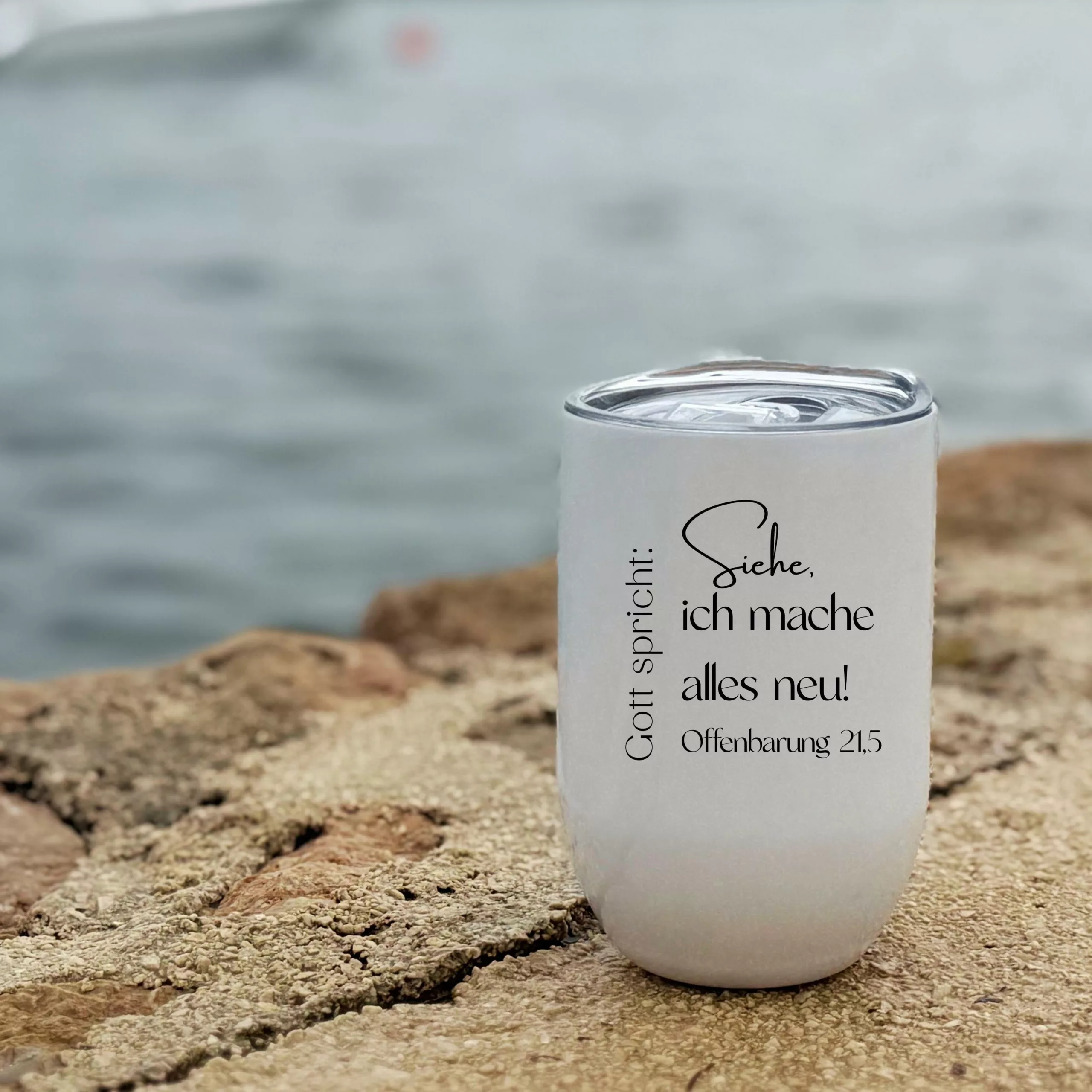 Thermobecher in weiß I Jahreslosung 2026 I christliches Motiv I Kaffee I Tee I Tasse I Edelstahltasse