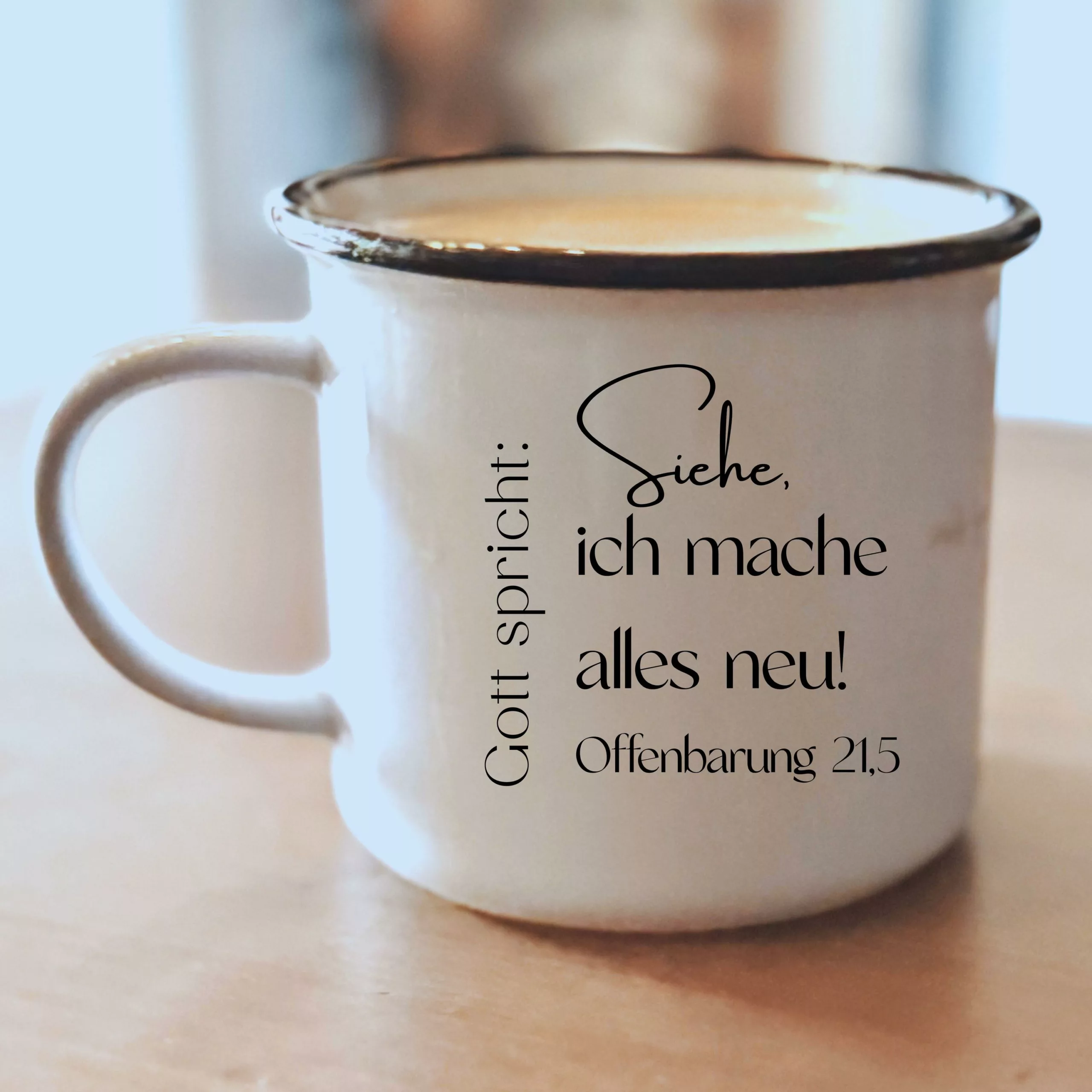 Keramiktasse in Emailleoptik - Jahreslosung 2026 I Gott spricht: Siehe, ich mache alles neu. Offenbarung 21,5 – Bild 3