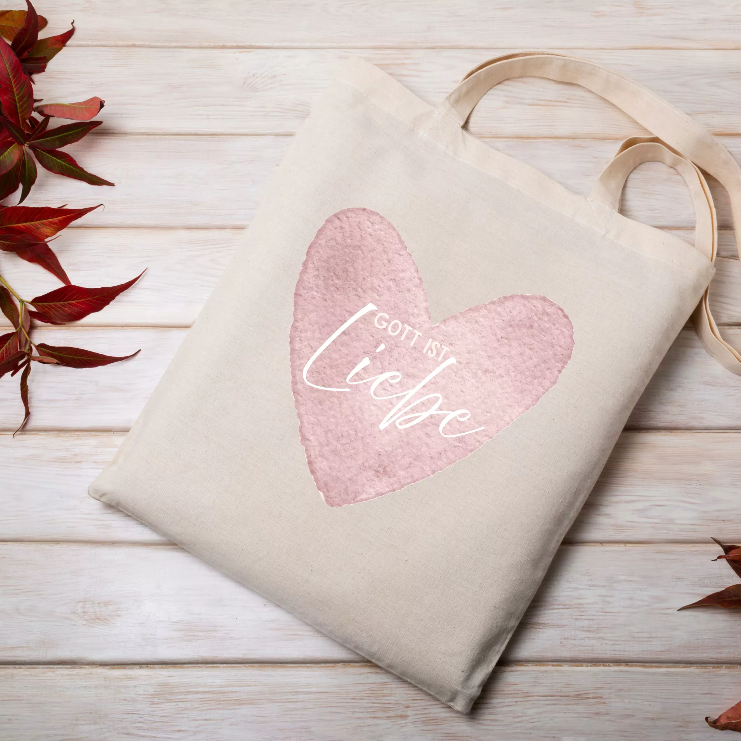 Bedruckte Baumwolltasche – Gott ist Liebe in einem Herz I Einkaufstasche