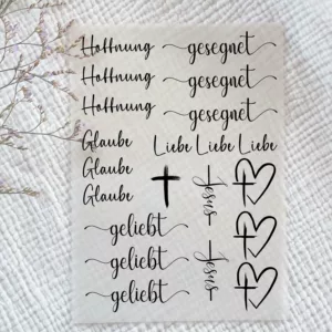 Rub-on Aufkleber I Randlose Sticker I A5 Bogen I christlich I UV DTF Sticker I Jesus I geliebt I Hoffnung I gesegnet I Glaube I Herz I Kreuz