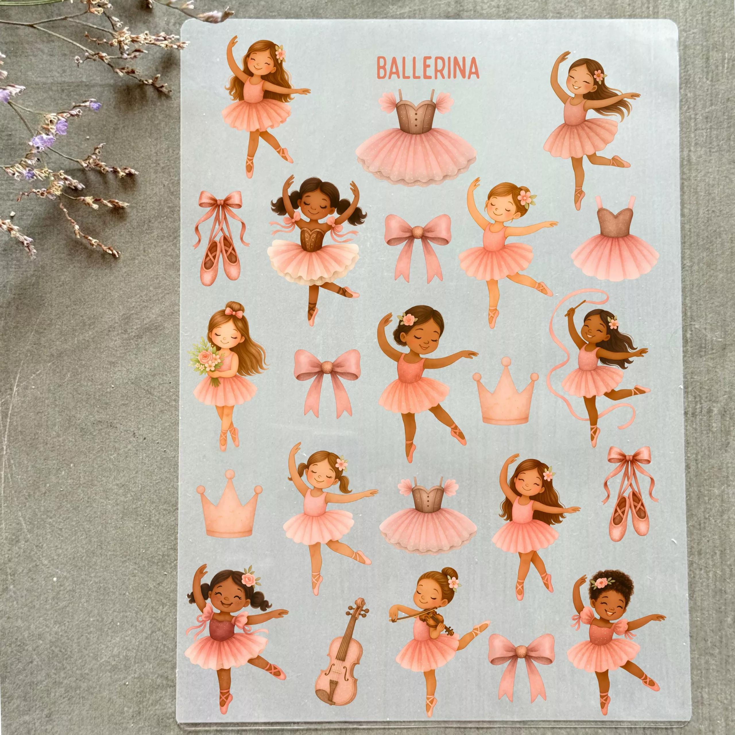 Rub-on Aufkleber I Randlose Sticker I A5 Bogen I UV DTF Sticker I Kindermotive I Ballerina I rosa I Prinzessin