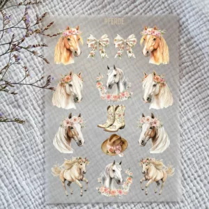 Rub-on Aufkleber I Randlose Sticker I A5 Bogen I UV DTF Sticker I Pferde I Blumen