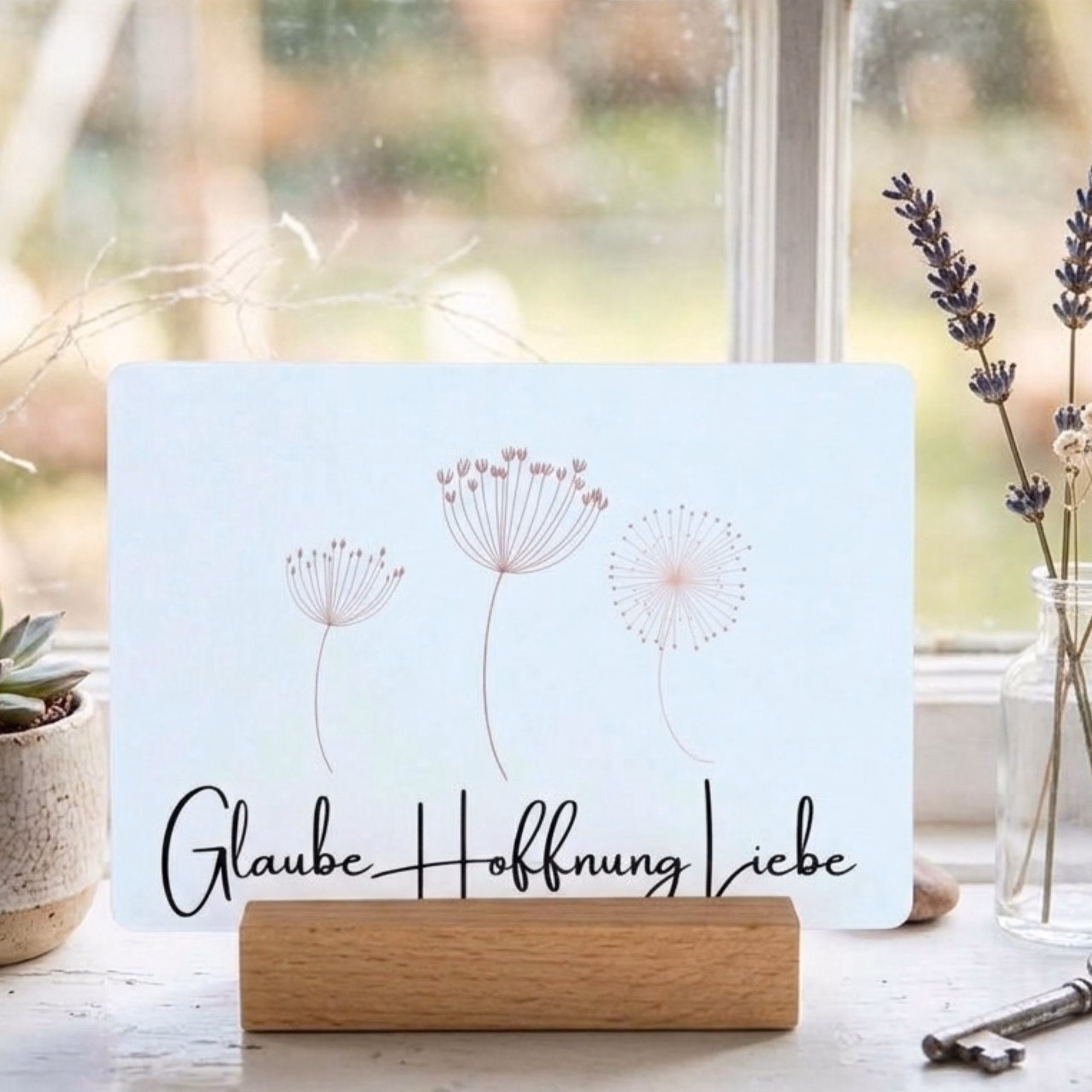 Karte – Glaube Liebe Hoffnung mit Pusteblume
